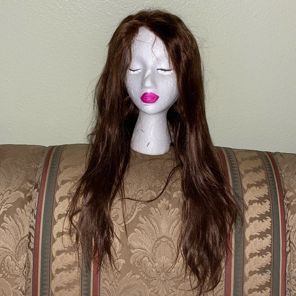 Brown human hair wig hard lace, fake scalp